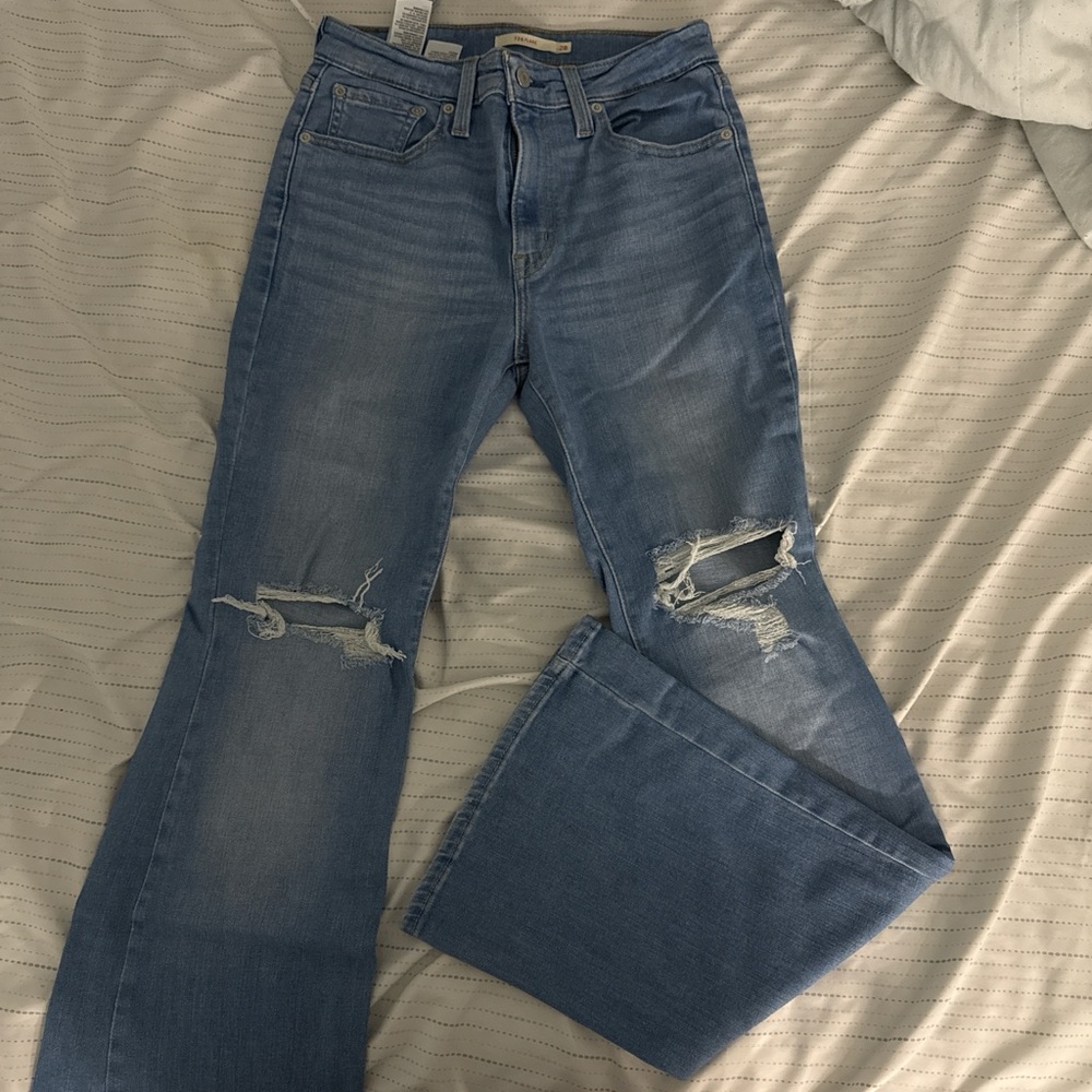 Levi's Light Blue Distressed Flare Jeans 726
